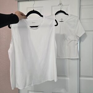 Quince White Organic Cotton T-Shirt and Tank Top Bundle Set XL Womens 2 Piece
